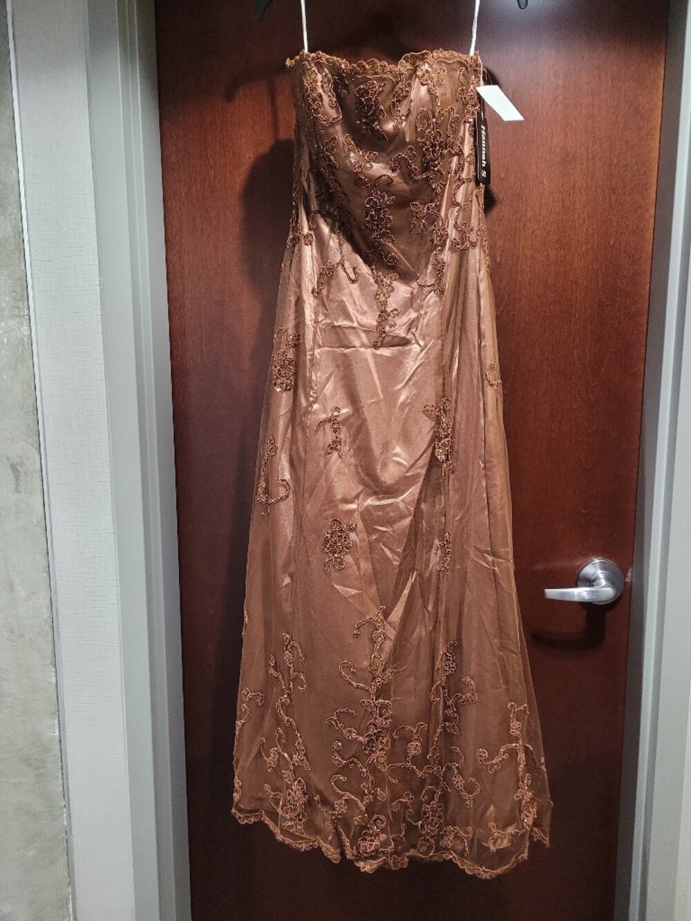 Hannah S 1001 Size 12 Brown Bronze Lace Prom Dress